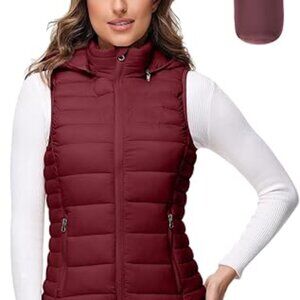 ROYAL MATRIX Women's Sz S Red Lightweight Winter Warm Puffy Vest with Hood NWT